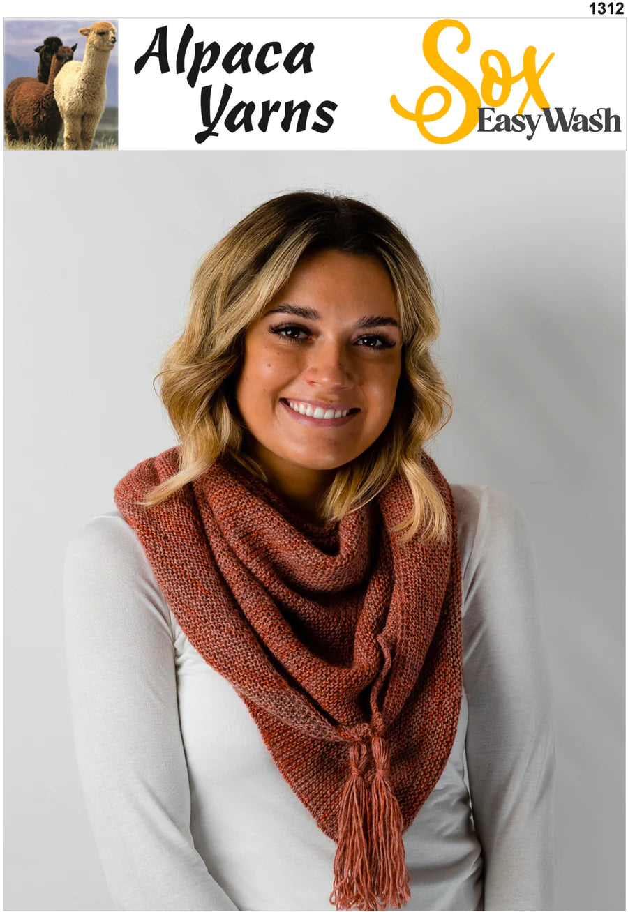 Alpaca Yarns Knitting Pattern 1312 - Easy Triangle Scarf in 4-Ply / Fingering