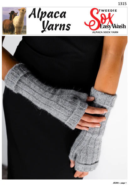 Alpaca Yarns Knitting Pattern 1315- Adult Ribbed Fingerless Gloves in 4-Ply / Fingering