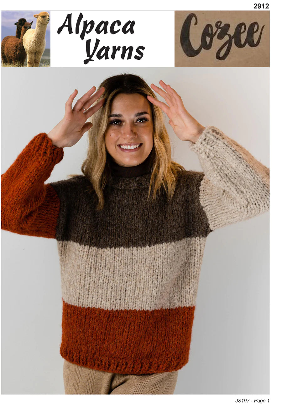 Alpaca Yarns Knitting Pattern 2916 - Ladies Colour-Block Pullover in Super Chunky