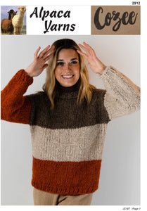Alpaca Yarns Knitting Pattern 2916 - Ladies Colour-Block Pullover in Super Chunky