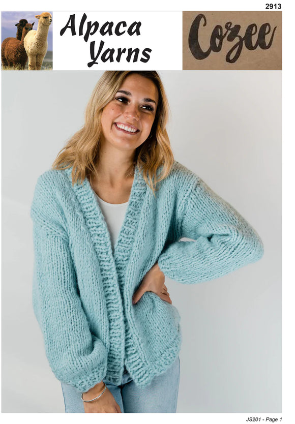 Alpaca Yarns Knitting Pattern 2913 - Ladies Casual Jacket in Super Chunky
