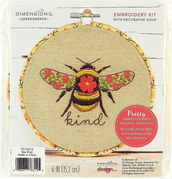Dimensions Learn a Craft Embroidery Kit - Bee Kind, includes Hoop!