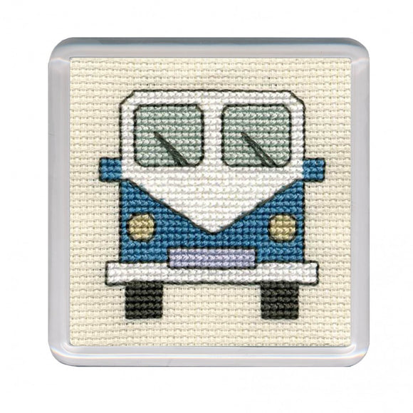 British Textile Heritage Cross-stitch Coaster kit - Blue Campervan