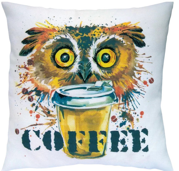 RTO Cross Stitch Kit with printed canvas - Owl with Coffee