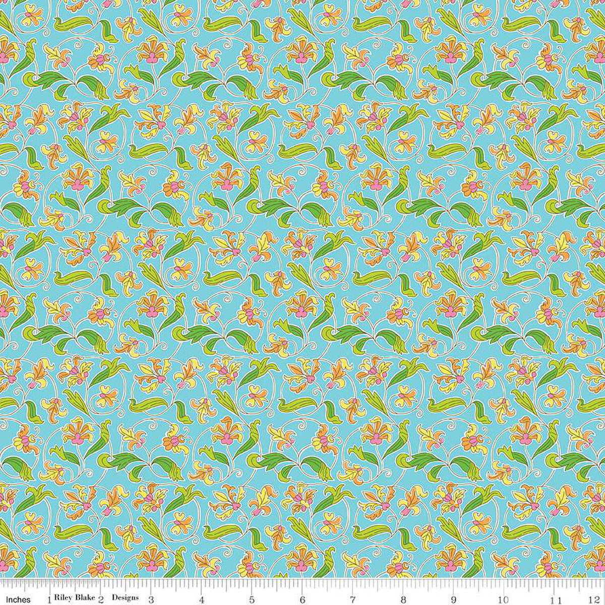 Liberty of London floral Quilting fabric design in green and blue.
