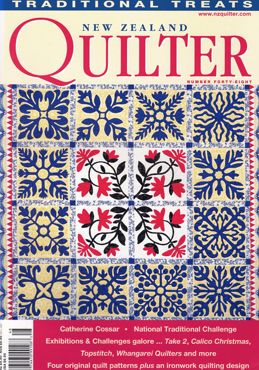Cover of 'New Zealand Quilter' magazine with quilt pattern design