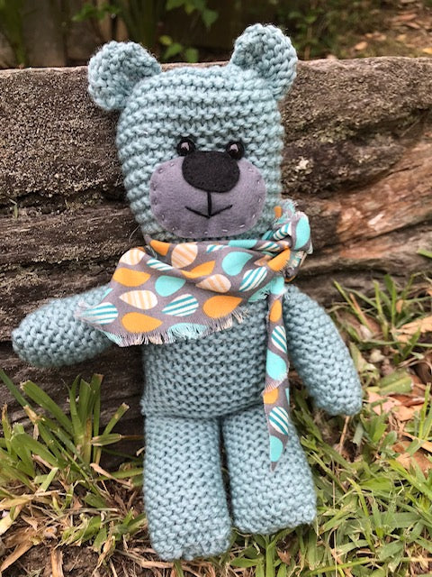Knitting kit for Beginning Knitters - Baby Square Bear in Duck Egg Blue