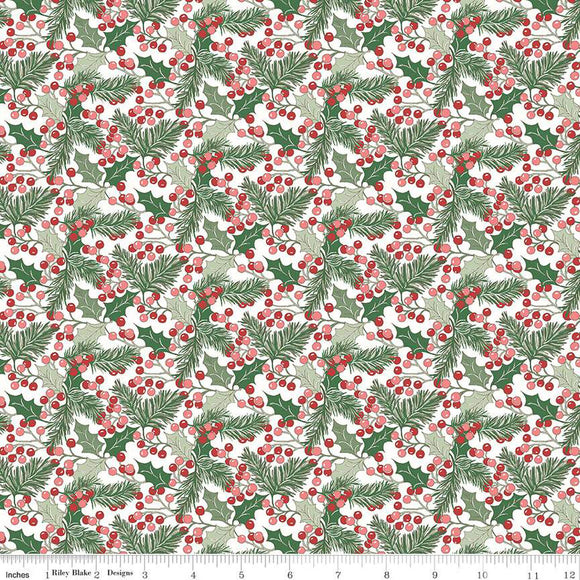 Liberty of London A Woodland Christmas 2022 Collection - Winterberry Holly in Reds & Greens on White