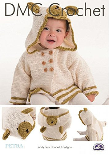 DMC Crochet Pattern - Baby Teddy Bear Hooded Cardigan in 4-Ply / Fingering