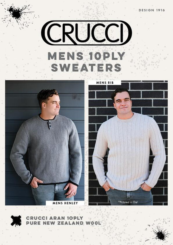 Crucci Knitting Pattern 1916 - Two Mens Sweaters in 10-ply / Worsted