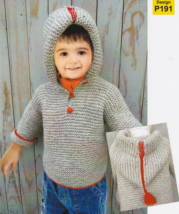 Countrywide Knitting Pattern P191 - Childs Garter Stitch Hooded Jacket in Chunky / 14-ply for ages