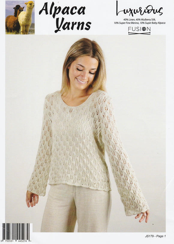 Luxurious Fusion Knitting Pattern 2013 - Ladies Casual Summer Lacy Pullover in 4-ply / Fingering
