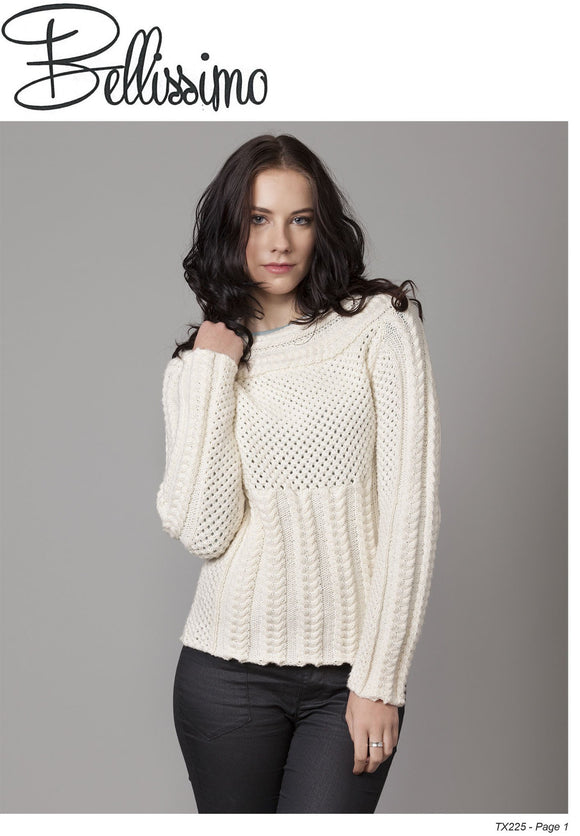 Bellissimo TX225 - Ladies Lace and Cable Pullover in 8-ply / DK