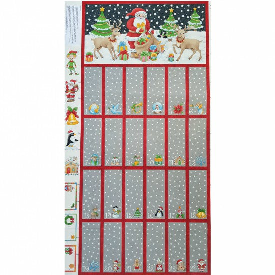 Christmas Advent Calendar - Santa and Reindeer on Grey with Snowflakes (60 cm x 108 cm)