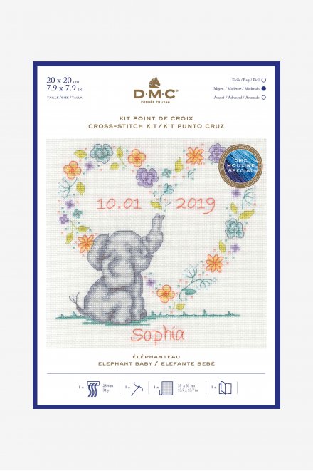 DMC Counted Cross Stitch Kit - Baby Elephant Birth Record