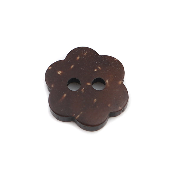 Buttons - Natural Dark Coffee Coconut - Flower-shaped 11 mm with 2 holes