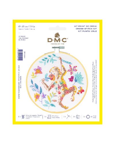 DMC Counted Cross Stitch Kit - Monkey (includes hoop!)