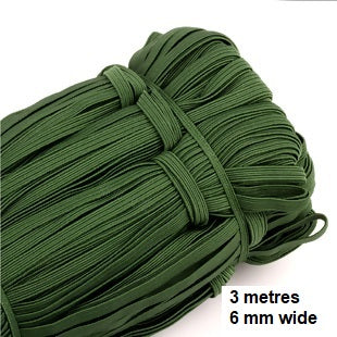 Elastic - Band 3 metre by 6 mm wide pack, in assorted colours