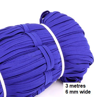 Elastic - Band 3 metre by 6 mm wide pack, in assorted colours