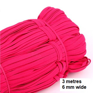 Elastic - Band 3 metre by 6 mm wide pack, in assorted colours
