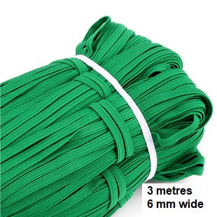 Elastic - Band 3 metre by 6 mm wide pack, in assorted colours