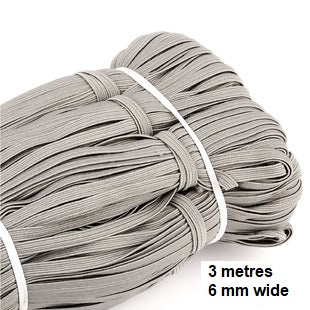 Elastic - Band 3 metre by 6 mm wide pack, in assorted colours