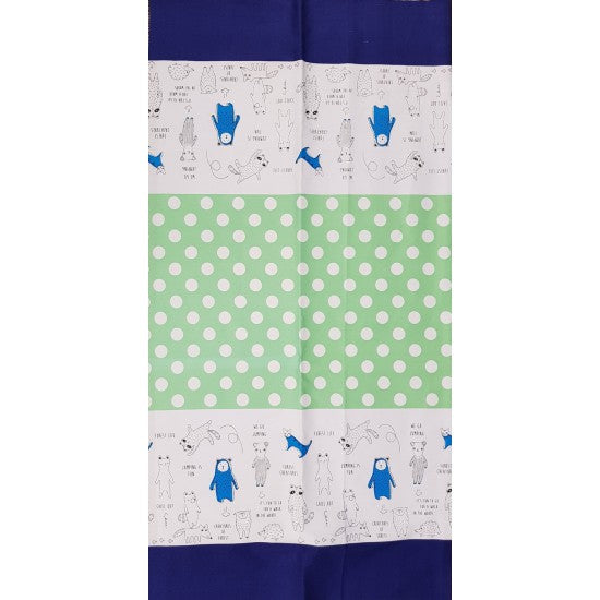 Japenese imported fabric panel for making a tote bag, with graphic animals in blue, green & natural.