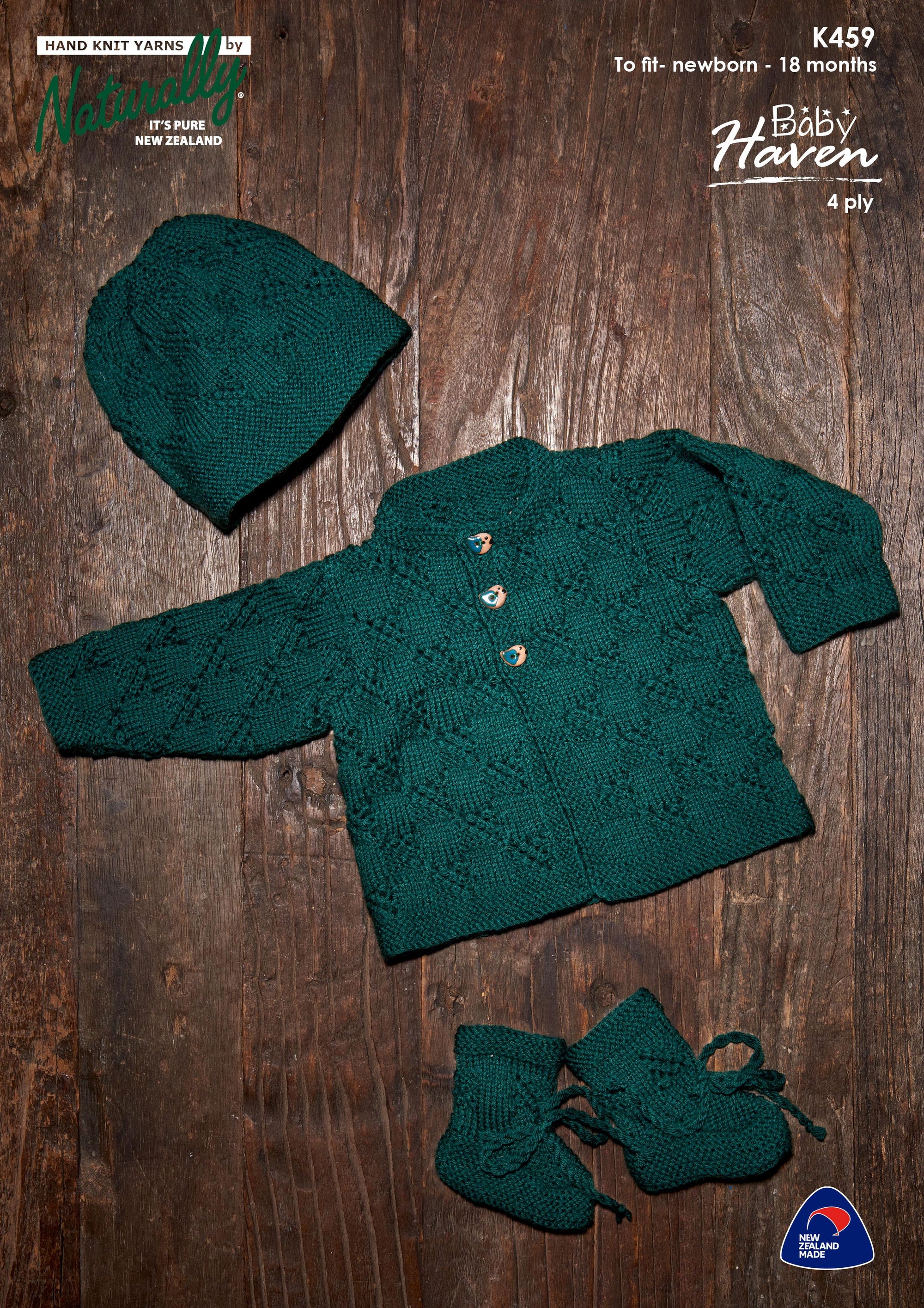 Naturally Knitting Pattern K459 - Babies Cardigan, Hat & Booties in 4-ply / Fingering for ages Newborn to 18 months