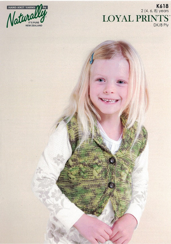 Naturally Knitting Pattern K618 - Childrens button-front Vest with cables in 8-ply / DK