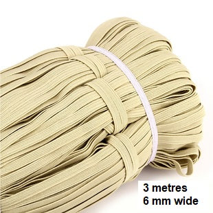 Elastic - Band 3 metre by 6 mm wide pack, in assorted colours