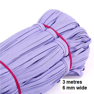 Elastic - Band 3 metre by 6 mm wide pack, in assorted colours