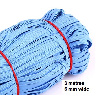 Elastic - Band 3 metre by 6 mm wide pack, in assorted colours