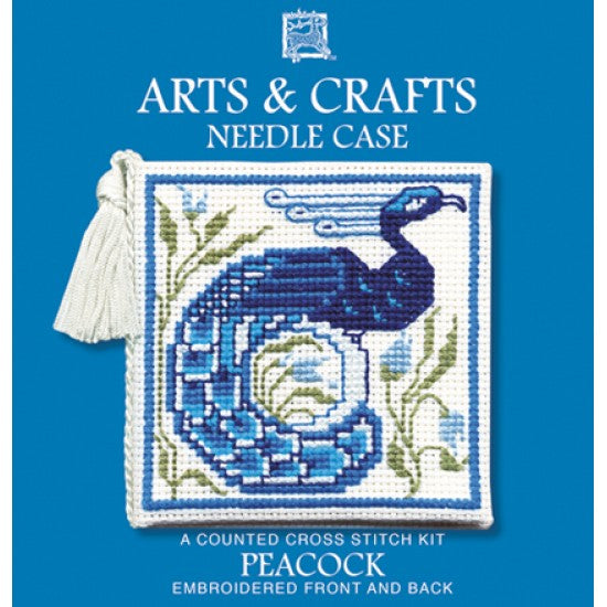 British Textile Heritage Cross-stitch Needlecase kit - Arts & Crafts Peacock