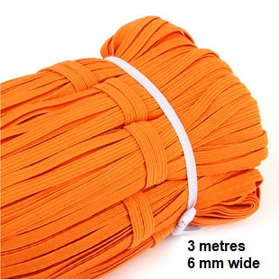 Elastic - Band 3 metre by 6 mm wide pack, in assorted colours