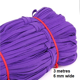 Elastic - Band 3 metre by 6 mm wide pack, in assorted colours