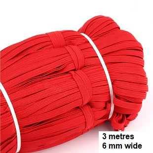 Elastic - Band 3 metre by 6 mm wide pack, in assorted colours