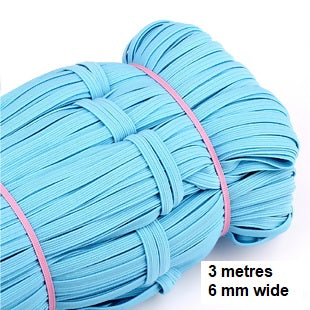 Elastic - Band 3 metre by 6 mm wide pack, in assorted colours