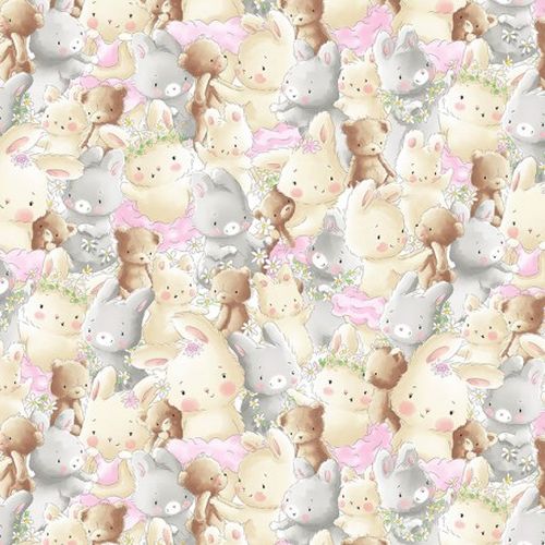 Bunnies and Teddies in the Flowers - Adorable children's print