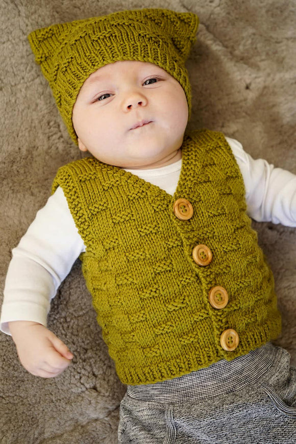 Baby Cakes Knitting Pattern 68 - Baby Theodore Vest & Hat in 8-Ply / DK