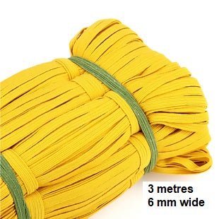 Elastic - Band 3 metre by 6 mm wide pack, in assorted colours