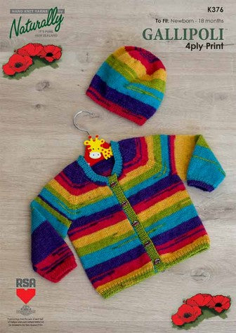 Naturally Knitting Pattern K376 - Babies Cardigan and Hat in 4-ply / Fingering for ages Newborn to 18 months