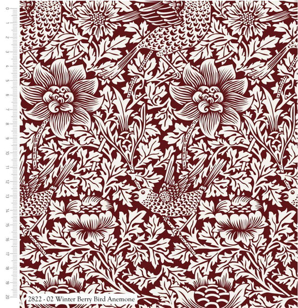 William Morris Winter Berry Collection - Bird & Anemone in Red on White