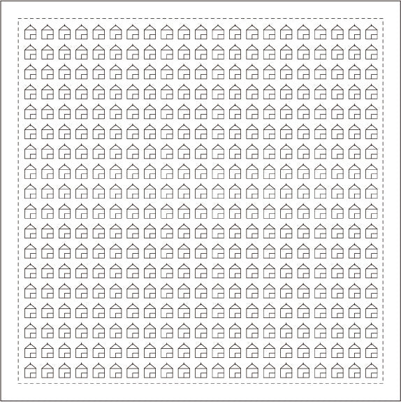 Daruma - Pre-printed Sashiko Fabric in Triangular Roof House design on White Background