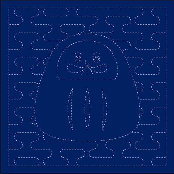 Daruma - Pre-printed Sashiko Fabric in Daruma Doll design on Indigo Background