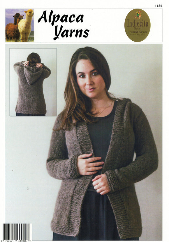 Indiecita Knitting Pattern 1134 - Ladies Cardigan with Hoodie in 14-Ply / Chunky-weight