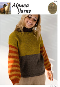 Indiecita Knitting Pattern 1138 - Adult Colour-Blocked Pullover in 14-Ply / Chunky