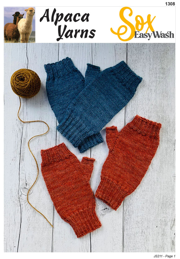 Alpaca Yarns Knitting Pattern 1308 - Adult Fingerless Mitts in 4-Ply / Fingering