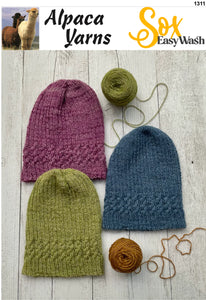 Alpaca Yarns Knitting Pattern 1311 - Adult Cable and Rib Beanie in 4-Ply / Fingering