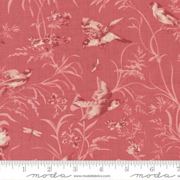 French General Antoinette Collection - Aviary De Trianon in Red and Pearl on Faded Red