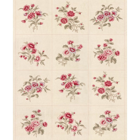 French General Antoinette Collection - Flowered Antoinette Panel on Pearl (90 cm by 110 cm)